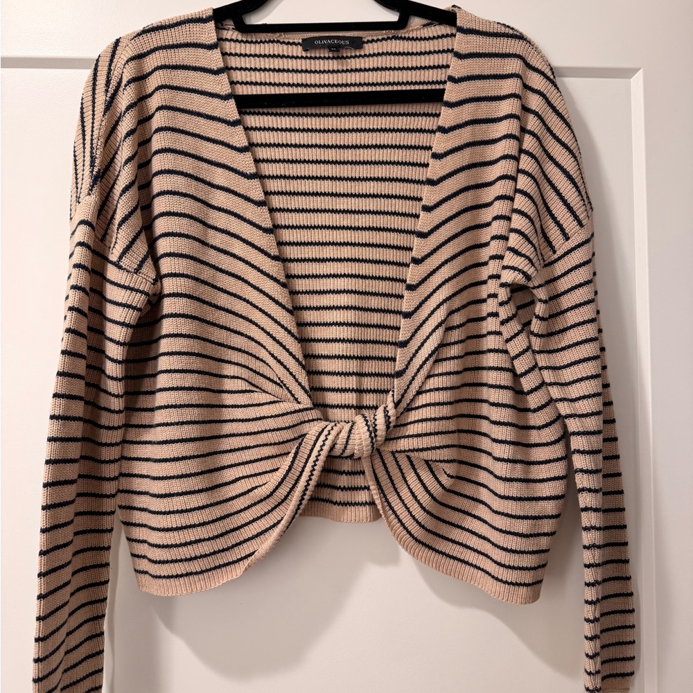 Olivaceous Black and Tan Striped Cardigan